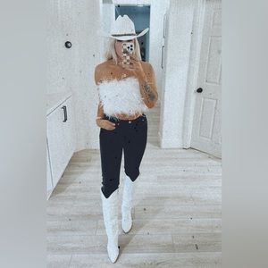 12th tribe Channel White Faux Feather Top